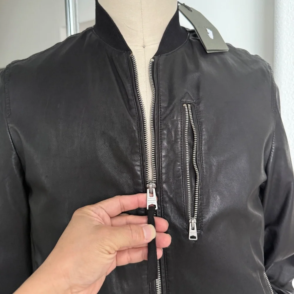 ALL SAINTS‎ X- SMALL Mens Black Leather NINO Bomber Jacket